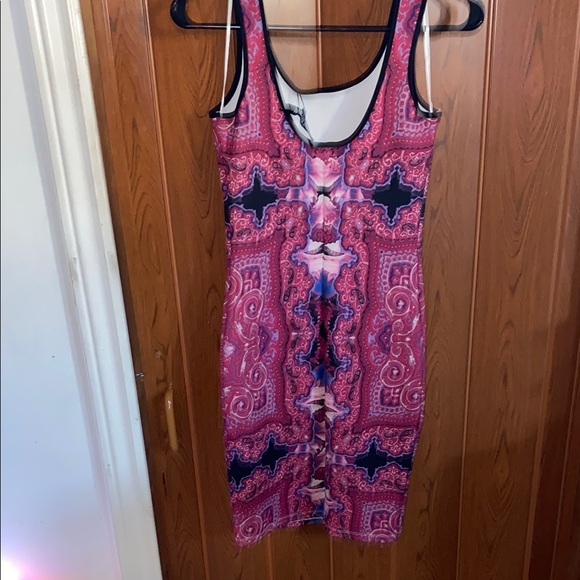 Vintage Lady  Dutch Society Pink and Purple Patterned Women's Dress - Picture 4 of 4